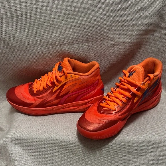 Puma MELO Red and Orange Basketball Sneakers - Picture 7 of 9
